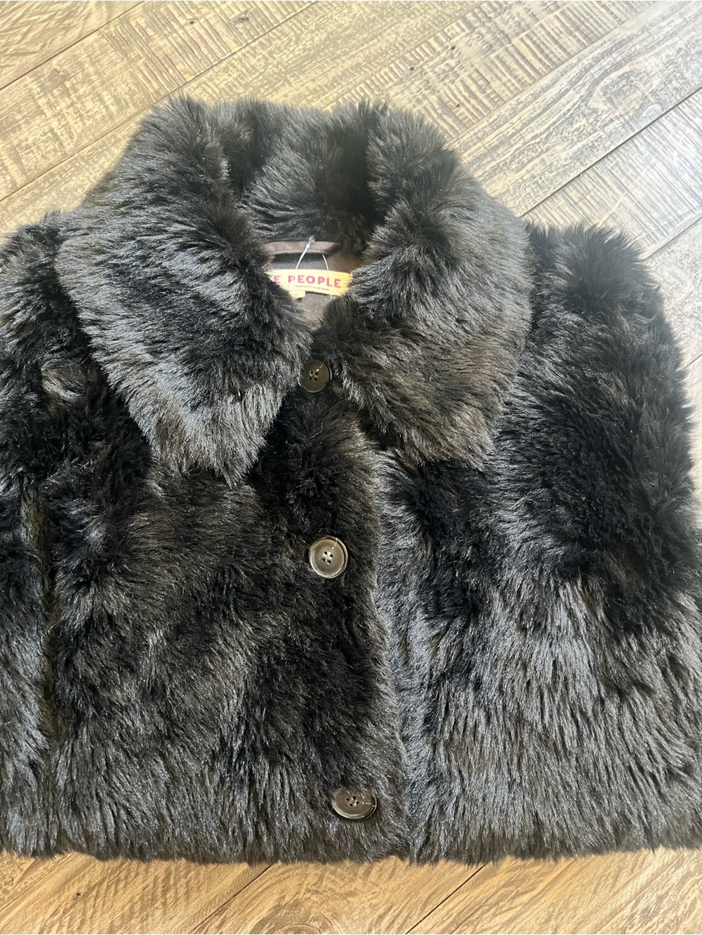 FREE PEOPLE Black Faux Fur Coat size MEDIUM NEW with tags NWT - Picture 4 of 13